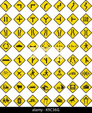 Group of illustrator road warning signs Stock Vector