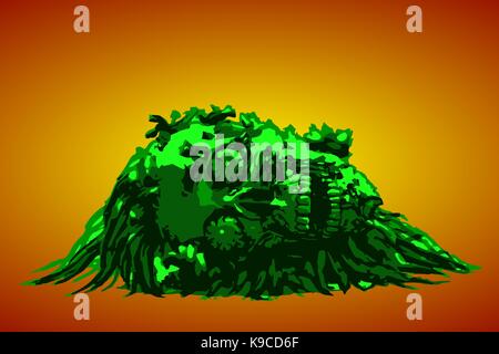 Dead head lies in a pile of purulence. Vector illustration. Orange background. Stock Vector
