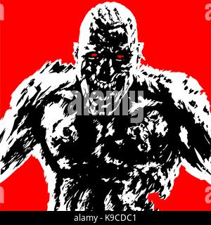rabid zombie attack in black and white colors on red background. vector illustration Stock Vector