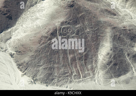 Aerial View of The Astronaut Geoglyph at the Nazca Lines in Peru Stock Photo