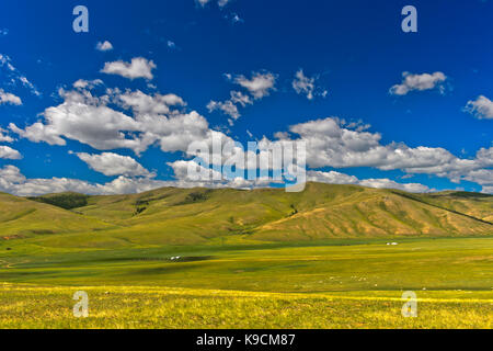 Rolling hills in the Mongolian steppe, Orkhon Valley, Khangai Nuruu National Park, Oevoerkhangai Aimag province, Mongolia Stock Photo