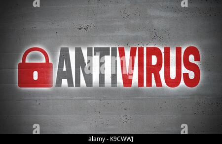 Antivirus on concrete wall concept background. Stock Photo