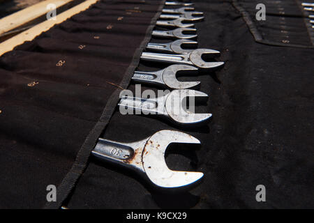 Set mechanical tools. Professional car mechanic using different tools for working Stock Photo