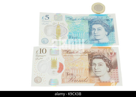 The newly introduced currency of the United Kingdom - The polymer ten pound (£10) note Stock Photo