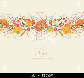 Seamless floral border with stylized autumn foliage. Falling leaves ...