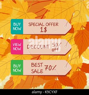autumn leaves background with tags for seller Stock Vector