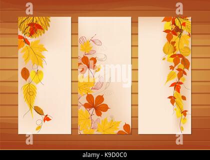 Three autumn banners with colorful leaves Stock Vector
