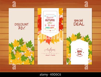 Three autumn banners with colorful leaves Stock Vector