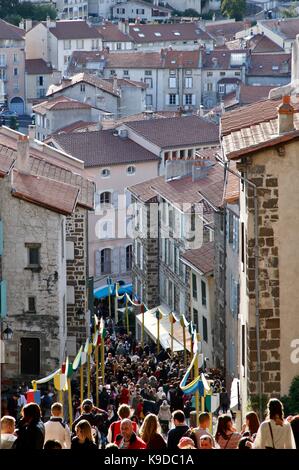 The feast of the king of the bird is a popular festival inherited from the Renaissance, medieval, at Le Puy en Velay, Haute-Loire, France Stock Photo