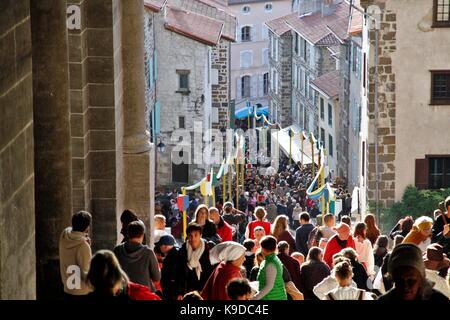 The feast of the king of the bird is a popular festival inherited from the Renaissance, medieval, at Le Puy en Velay, Haute-Loire, France Stock Photo