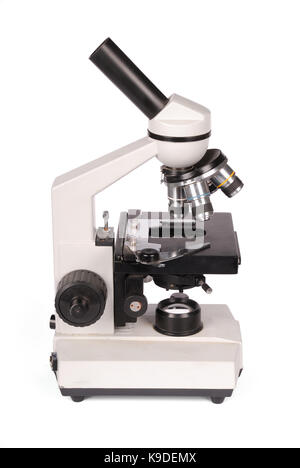 Monocular laboratory microscope isolated on white background with soft shadow Stock Photo