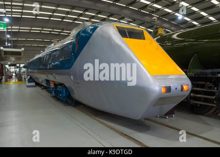 Historic fast passenger rail  APT-E gas turbine powered tilting train  at  the National Railway Museum Shildon Stock Photo