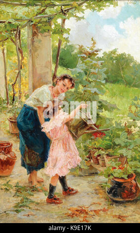 Mutter und Kind in der Pergola Stock Photo