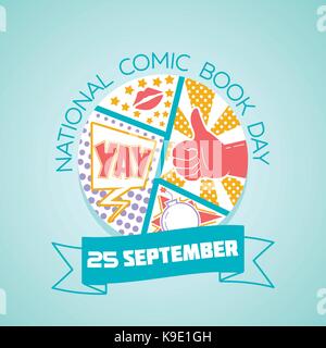 Calendar for each day on september 25. Greeting card. Holiday -  National Comic Book Day. Icon in the linear style Stock Vector
