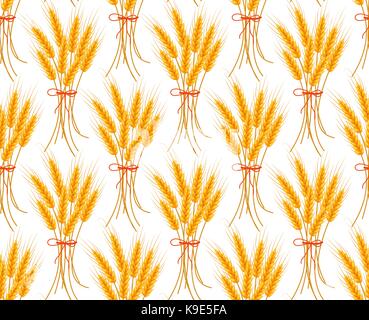 Wheat seamless pattern. Spikelets repeating texture, endless background. Vector illustration. Stock Vector
