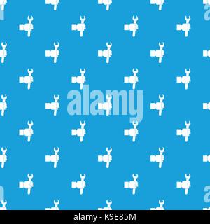Wrench tool in man hand pattern seamless blue Stock Vector