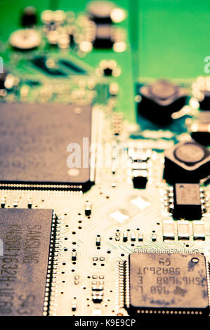 close up detail of a computer circuit board Stock Photo