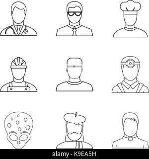 Profession icons set, outline style Stock Vector