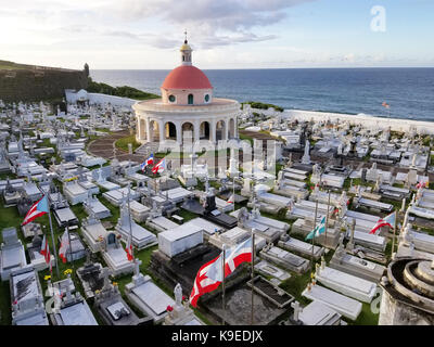 SAN JUAN, PUERTO RICO - SEP, 2017: Overview of the Cementerio de Santa Maria Magdalena de Pazzis cemetery in San Juan, Puerto Rico with the ancient Sp Stock Photo