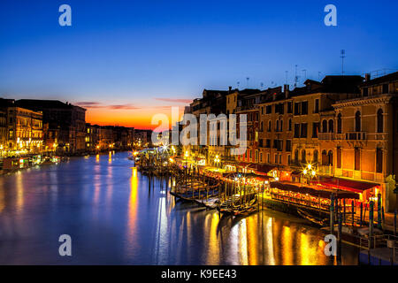 Twilight scene from the Rialto Bridge in Venice, Italy Stock Photo