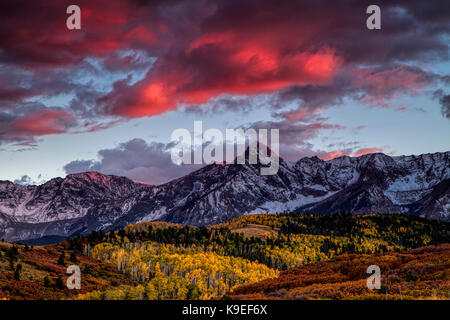 Dramatic morning skies over the Dallas Divide in Colorado at autumn Stock Photo