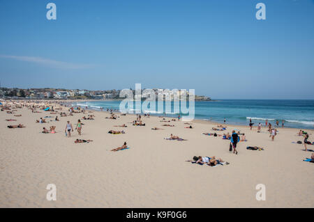 SYDNEY,NSW,AUSTRALIA-NOVEMBER 21,2016: Crowds relaxing at Bondi Beach in Sydney, Australia Stock Photo