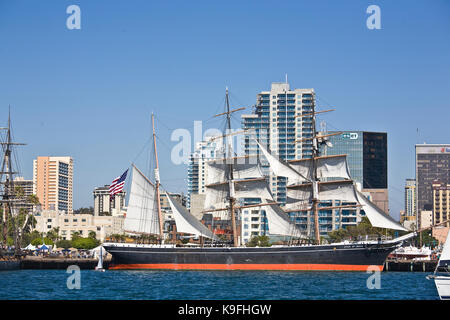 Tall Ship Star of India, owned by the San Diego Maritime Museum, CA.  This is the world's oldest active ship. She began her life on the stocks at Rams Stock Photo