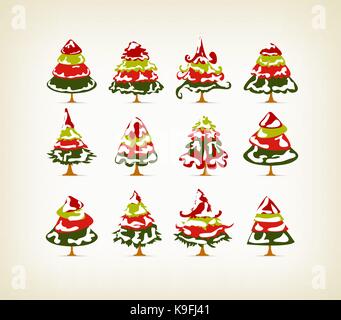 vintage christmas snow on trees set Stock Vector