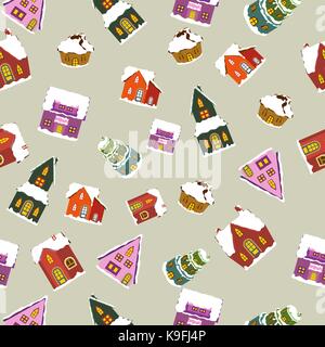 christmas houses seamless pattern Stock Vector