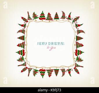 vintage christmas frame with trees Stock Vector
