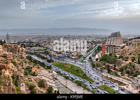Fars Province, Shiraz, Iran - 18 april, 2017:  General view from above to the city before sunset. Stock Photo