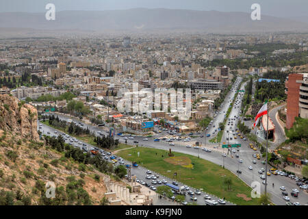 Fars Province, Shiraz, Iran - 18 april, 2017: Panoramic view from the top at sunset in front of Shiraz. Stock Photo