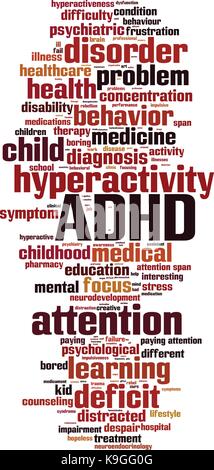 ADHD word cloud concept. Vector illustration Stock Vector