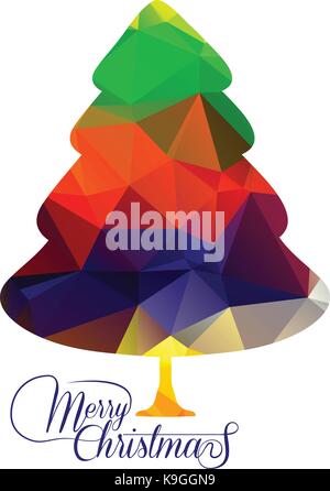 We Wish You a Merry Christmas with geometrical colorful tree Stock Vector