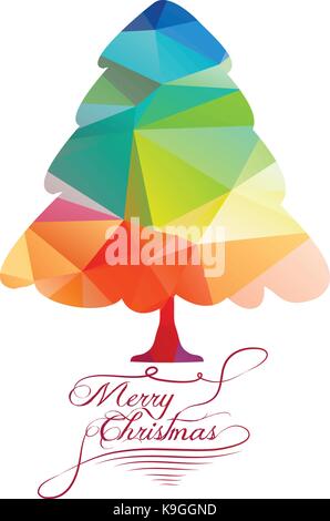 We Wish You a Merry Christmas with geometrical colorful tree Stock Vector