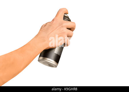 graffiti spray can in hand isolated on white background Stock Photo