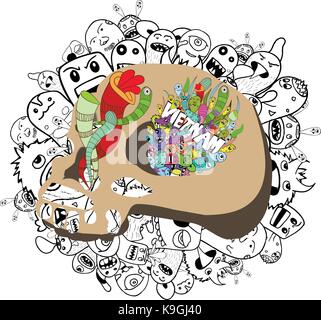 Monster doodle and skull retro Stock Vector