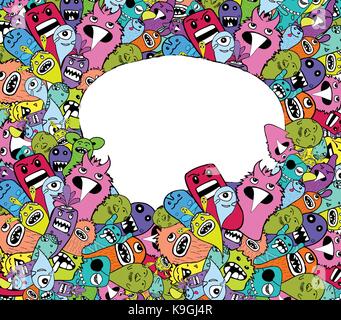 Hand Drawn Monsters and cute alien friendly cartoon, doodle Style Stock Vector