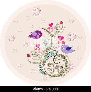 Flower vintage doodle florals and birds Stock Vector