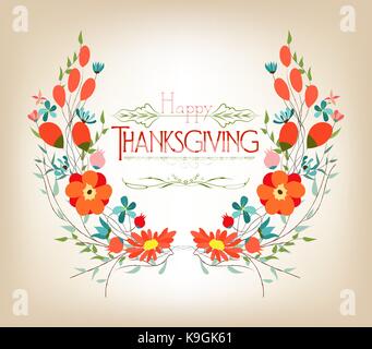Floral background thanksgiving greeting card with decorative flowers Stock Vector