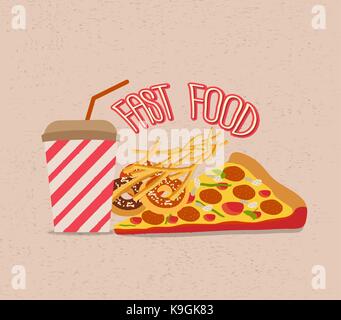 set of fast food with Pizza Stock Vector