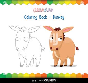Donkey coloring book educational game Stock Vector