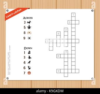 Crossword, education game for children about halloween Stock Vector