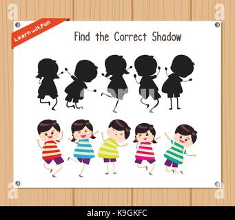 Find the correct shadow, education game for children - Kids funny Stock Vector