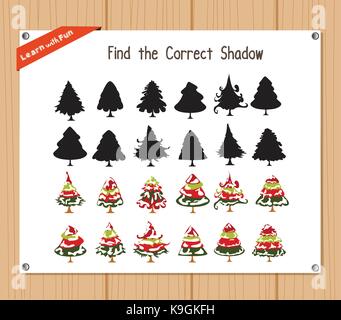 Find the correct shadow, education game for children - Christmas tree Stock Vector