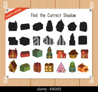 Find the correct shadow, education game for children - Christmas house Stock Vector