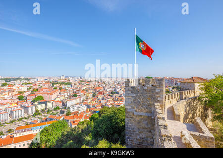 Lisbon Castle Flag Stock Photo