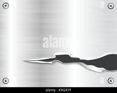 Cut a hole Metal plate background, steel nameplate with screws, vector illustration. Stock Vector