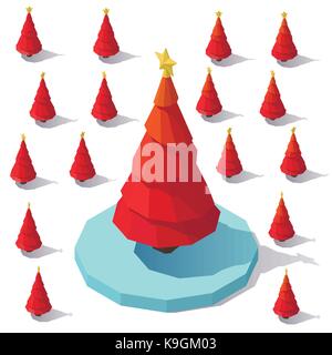 Lowpoly Christmas red tree Stock Vector