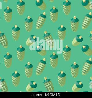 Isometric lowpoly fir cone pattern Stock Vector